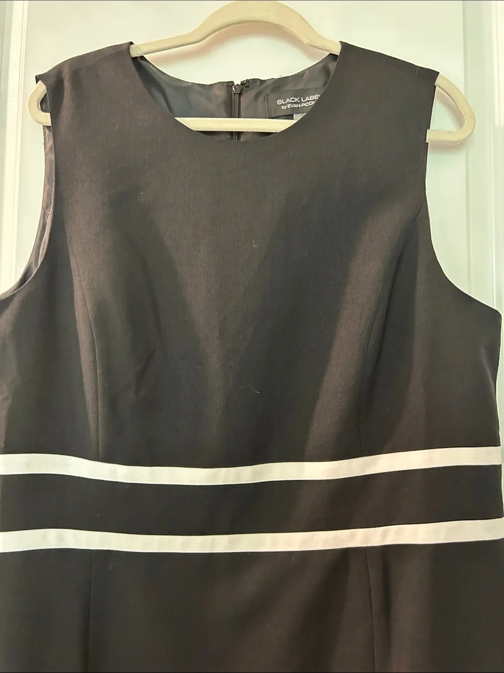 BLACK LABEL Evan Picone Black Midi Sheath Dress with White Waist Stripes